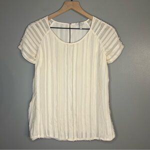 Joie 100% Silk Cream Pleated Blouse, Sz XS, Raw Edges, Lined Top